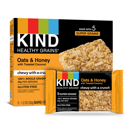 KIND Healthy Grains Granola Bar, Oats & Honey with Toasted Coconut, 5 Bars, Gluten Free, Healthy Grains Bars