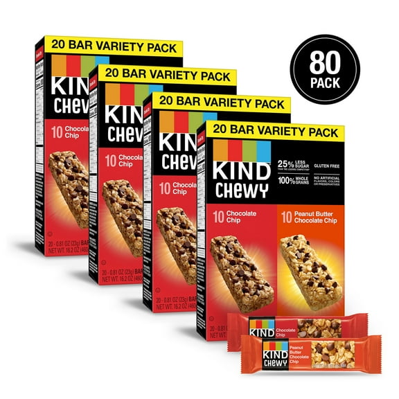 (4 pack) KIND Chewy Granola Bars, Variety Pack, 20 Gluten Free Bars, 16.2 oz Box