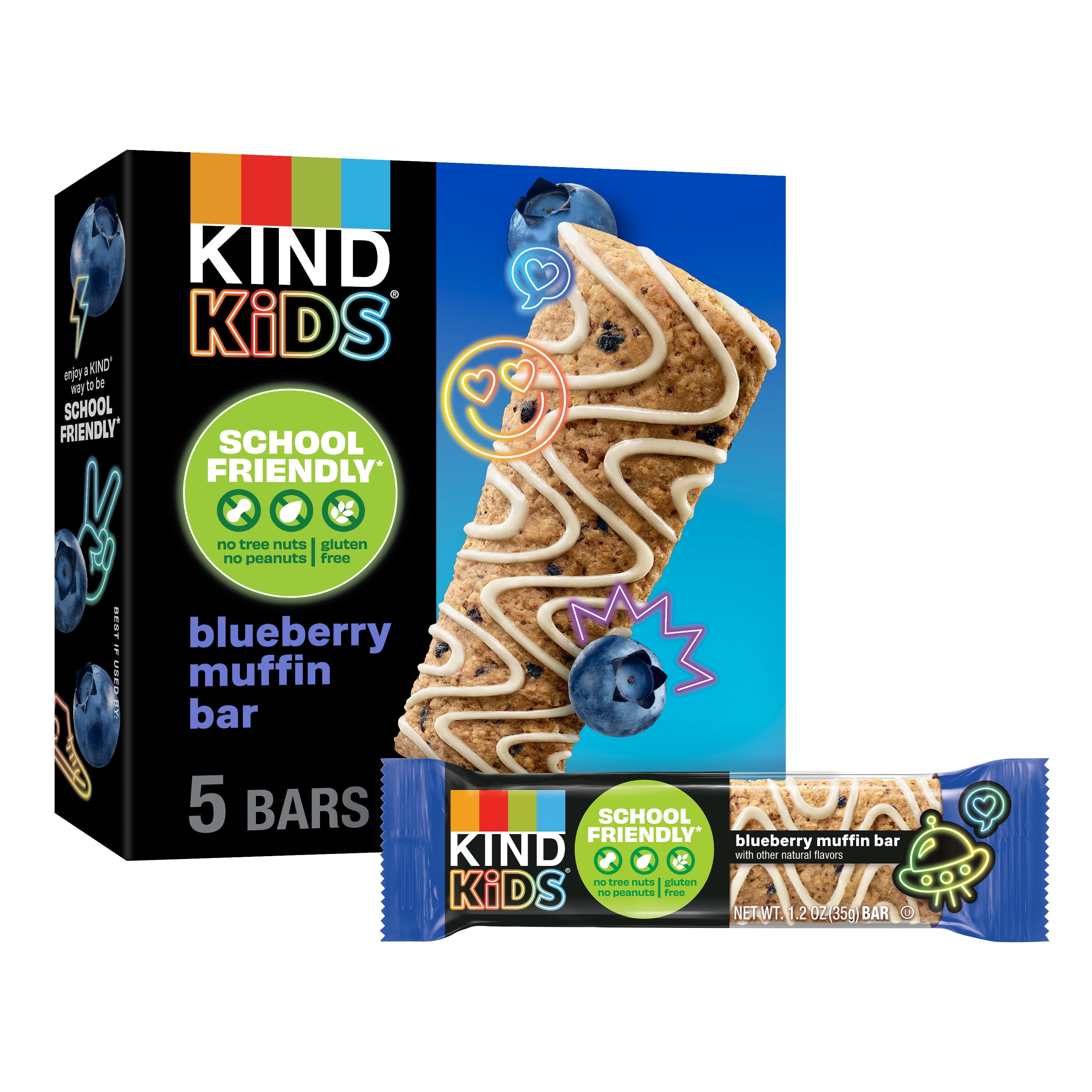 KIND Kids Blueberry Muffin Bar with Other Natural Flavors, Tree Nut Free, Peanut Free, 6.2 oz Box (5 Bars)