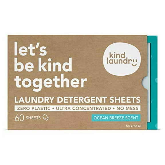 KIND LAUNDRY Detergent Sheets (60 loads, Ocean Breeze) - Hypoallergenic Eco-friendly & Biodegradable Eco-Strips for Sensitive Skin Zero Waste & Plastic Free Alternative - Good for Babies & Infants