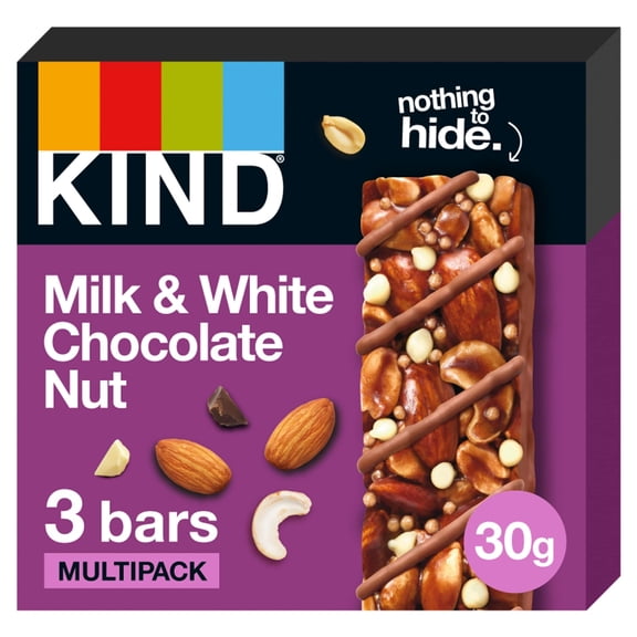 KIND Milk & White Chocolate Nut Bars 3x30g, Imported from Britain