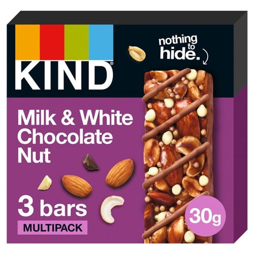 KIND Milk & White Chocolate Nut Multipack 3 x 30g, British Import (Pack of 6)