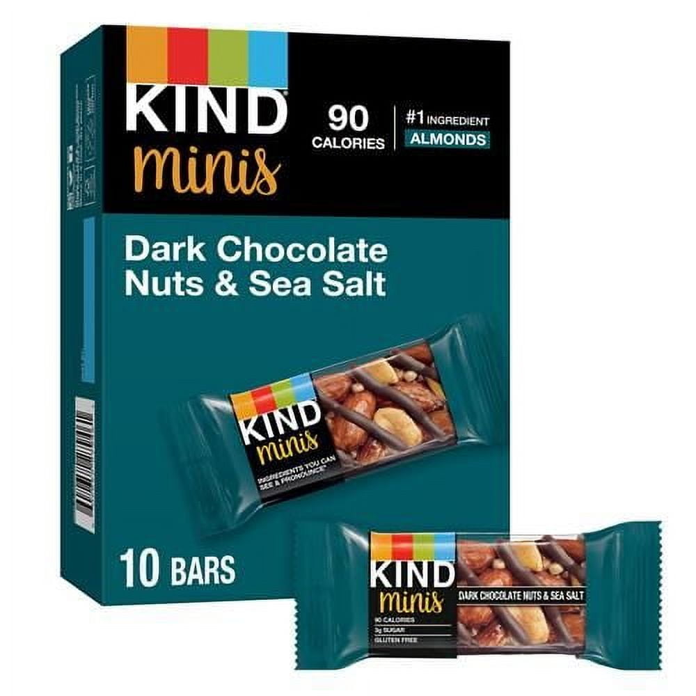 Kind Minis, Dark Chocolate Nuts & Sea Salt, Healthy Snacks, Gluten Free, Low Calorie Snacks, Low Sugar, 10 Count - Pack of 2
