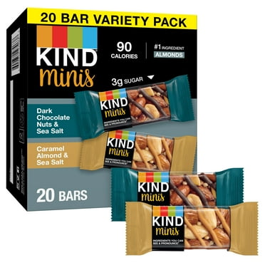 KIND Minis Dark Chocolate Nuts & Sea Salt, Caramel Almond & Sea Salt, Variety Pack, 0.7 oz, 20 Count Box