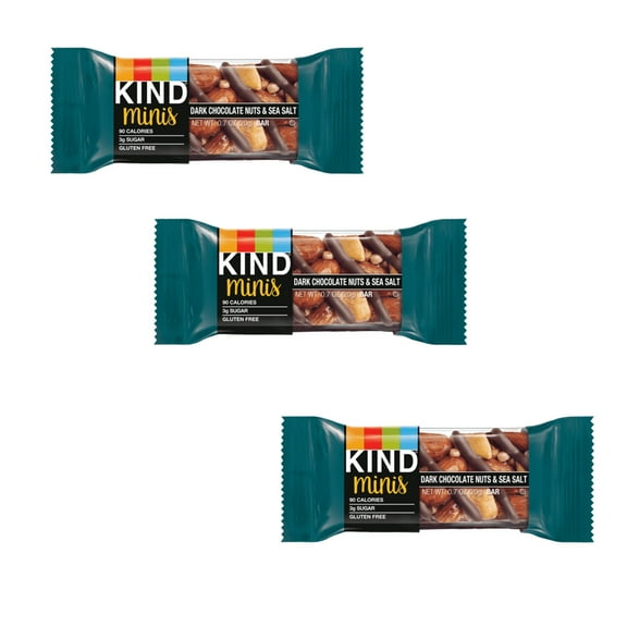 KIND Minis Dark Chocolate Nuts & Sea Salt Flavored Mini Snack Bar, 0.7 Oz Per Bar, 3 Pack