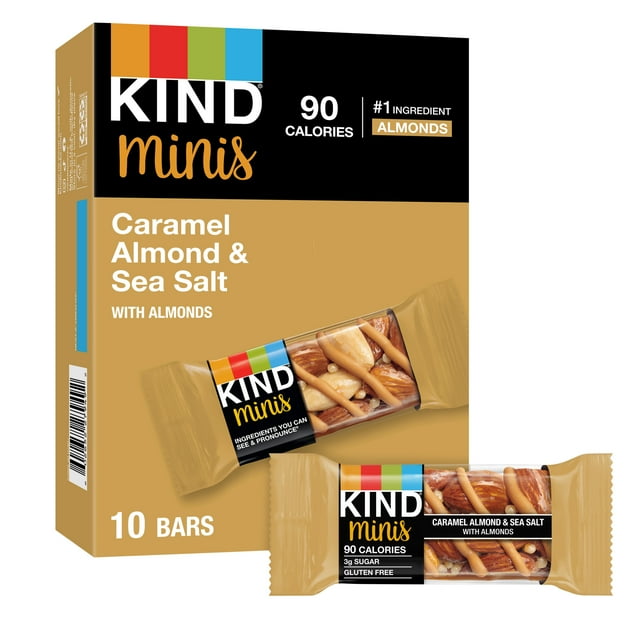 KIND Minis Gluten Free Caramel Almond & Sea Salt Snack Bars, 0.7 oz, 10 Count Box
