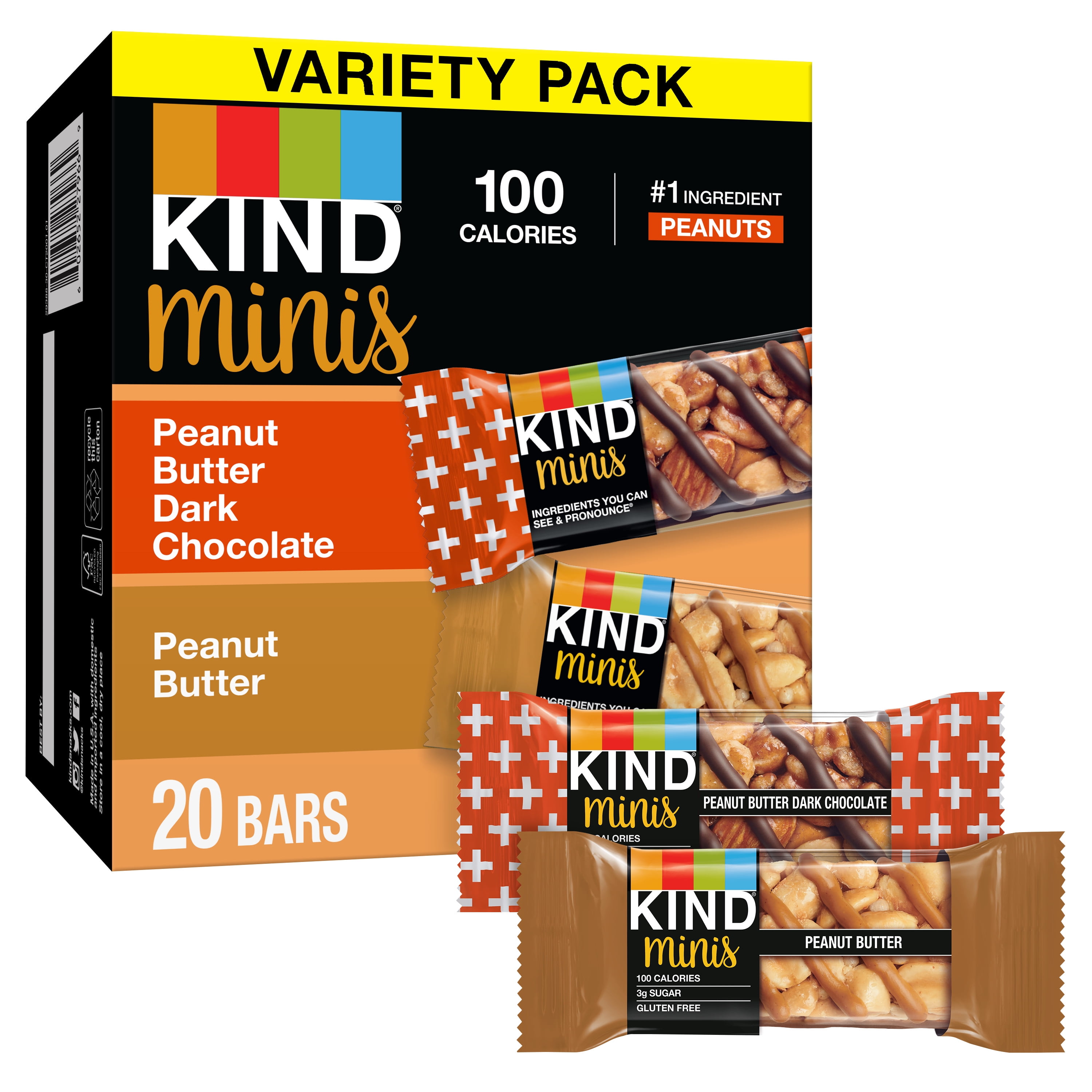KIND Minis Nut Bars Variety Pack, Peanut Butter Dark Chocolate & Peanut Butter, 0.7 oz, 20 Count