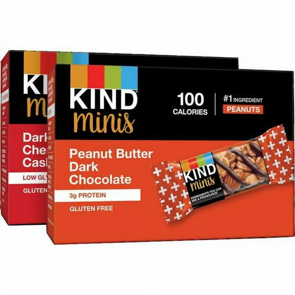 KIND Minis Snack Bar Variety Pack - Trans Fat Free, No Artificial Sweeteners, Gluten-free, Low Sodium, Low Glycemic - Peanut Butter Dark Chocolate, Dark Chocolate Cherry Cashe | Bundle of 5 Boxes