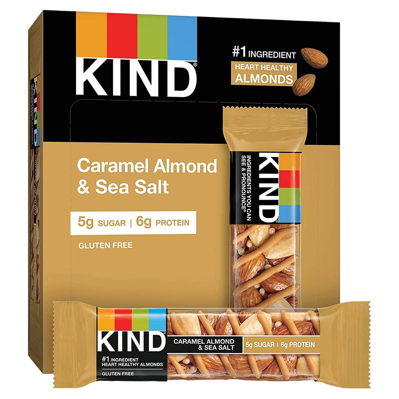 KIND Bars, Caramel Almond & Sea Salt, Healthy Snacks, Gluten Free, Low Sugar, 6g Protein, 12 Count