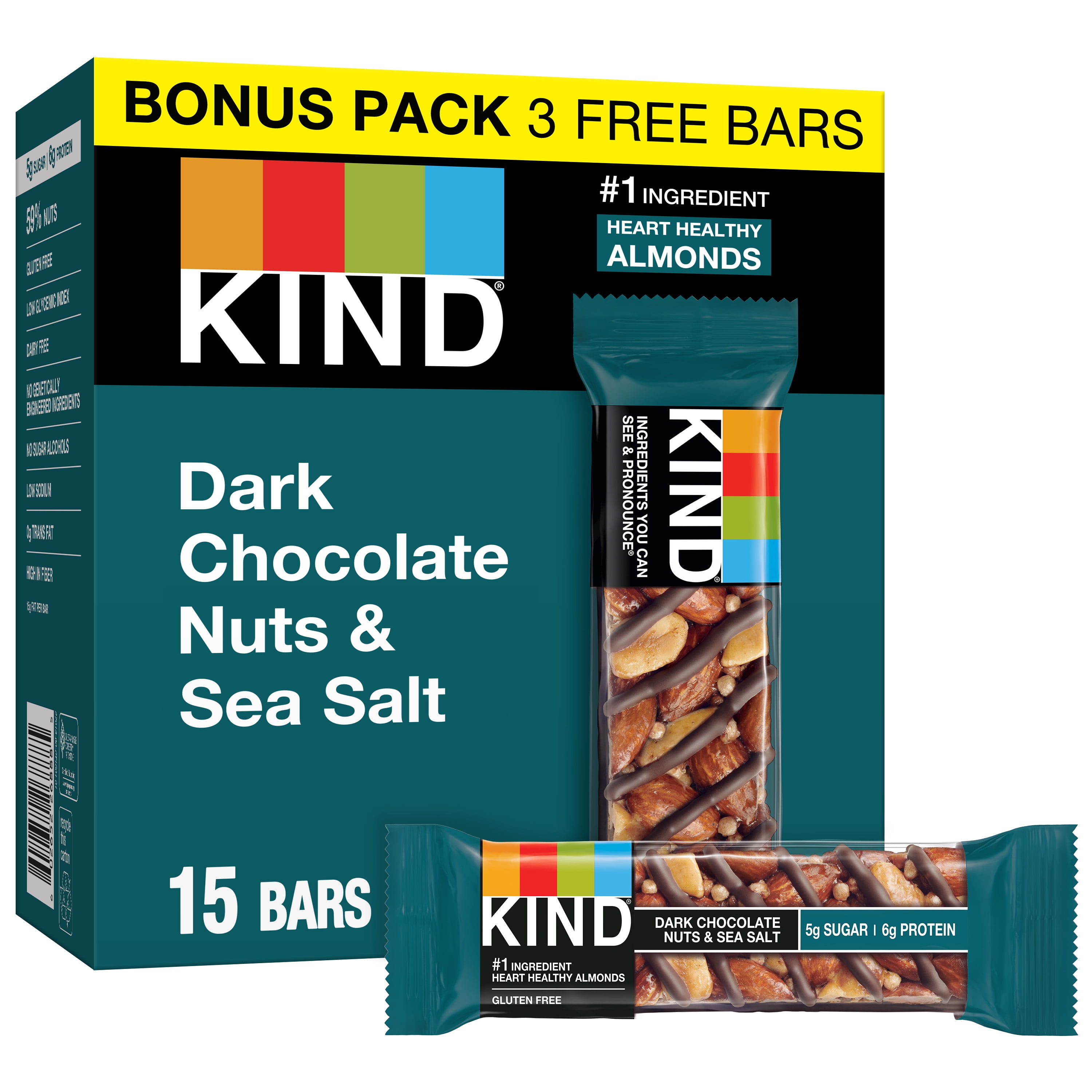 KIND Nut Bars, Dark Chocolate Nut & Sea Salt, 1.4 oz, 15 Count