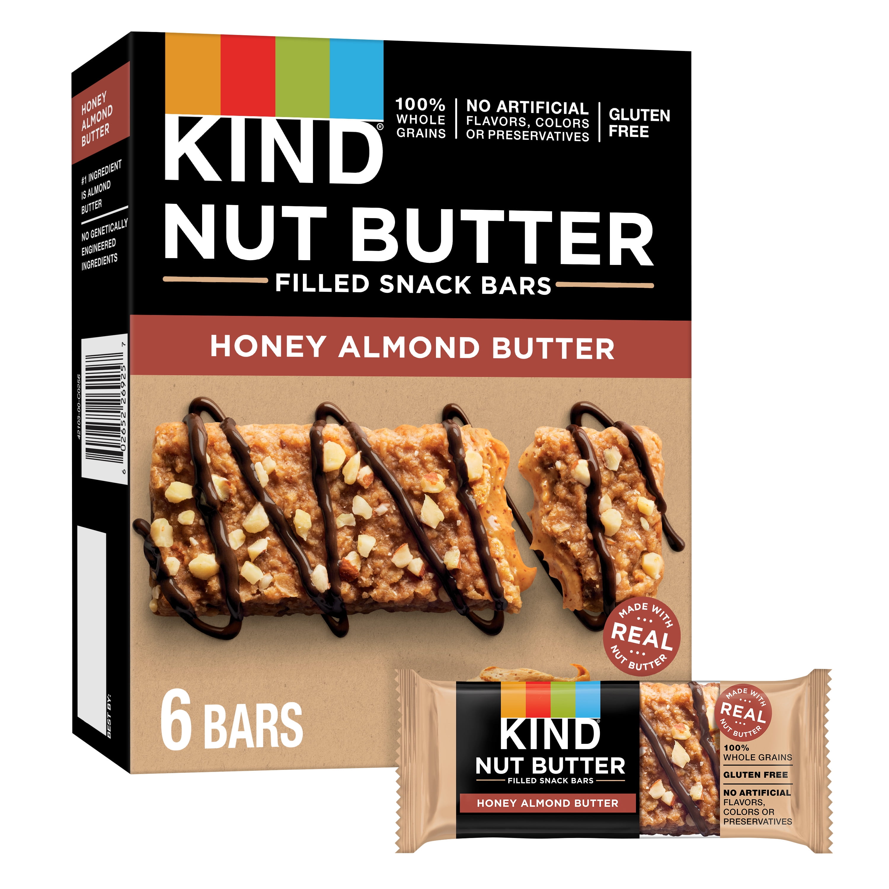 KIND Nut Bars, Honey Almond Butter Nut Butter Filled Bars, 1.3 oz, 6
