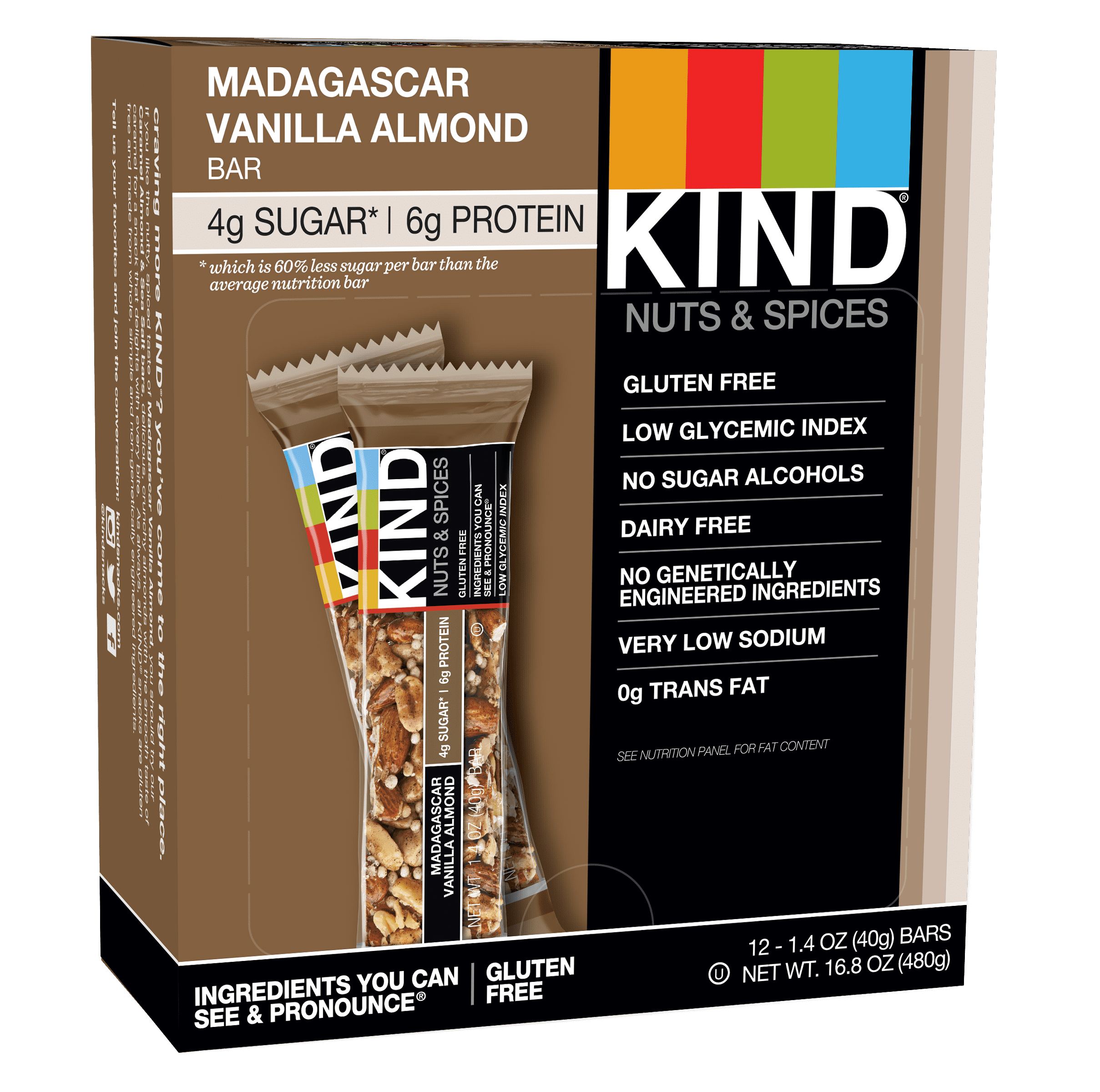 KIND Nut Bars, Madagascar Vanilla Almond, 1.4 oz, 12 Ct