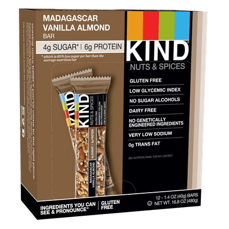 KIND Nut Bars, Madagascar Vanilla Almond, 1.4 oz, 12 Ct