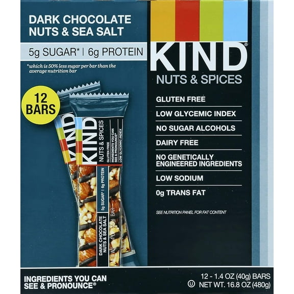 KIND Nuts and Sea Salt Low Carb Nutritional Snack Bar (Pack of 4)