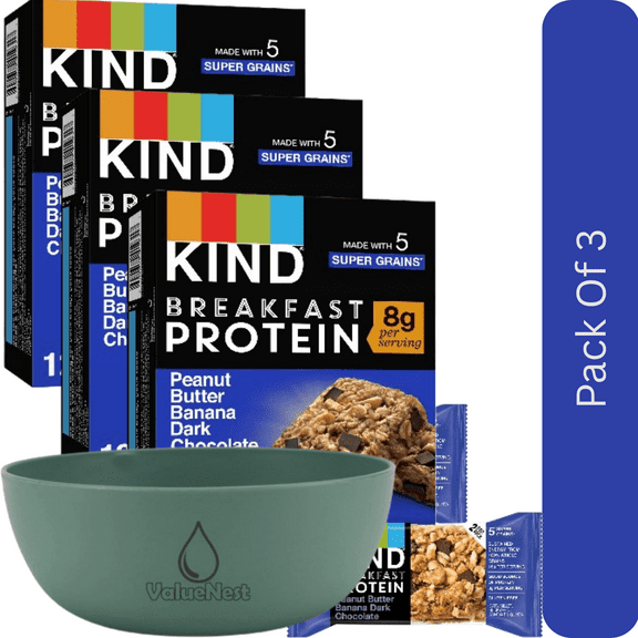 KIND Protein Bars Peanut Butter Banana Dark Chocolate, Gluten Free Breakfast Snack, 12 Count, 1.76 oz Each with olive green bowl by ValueNest