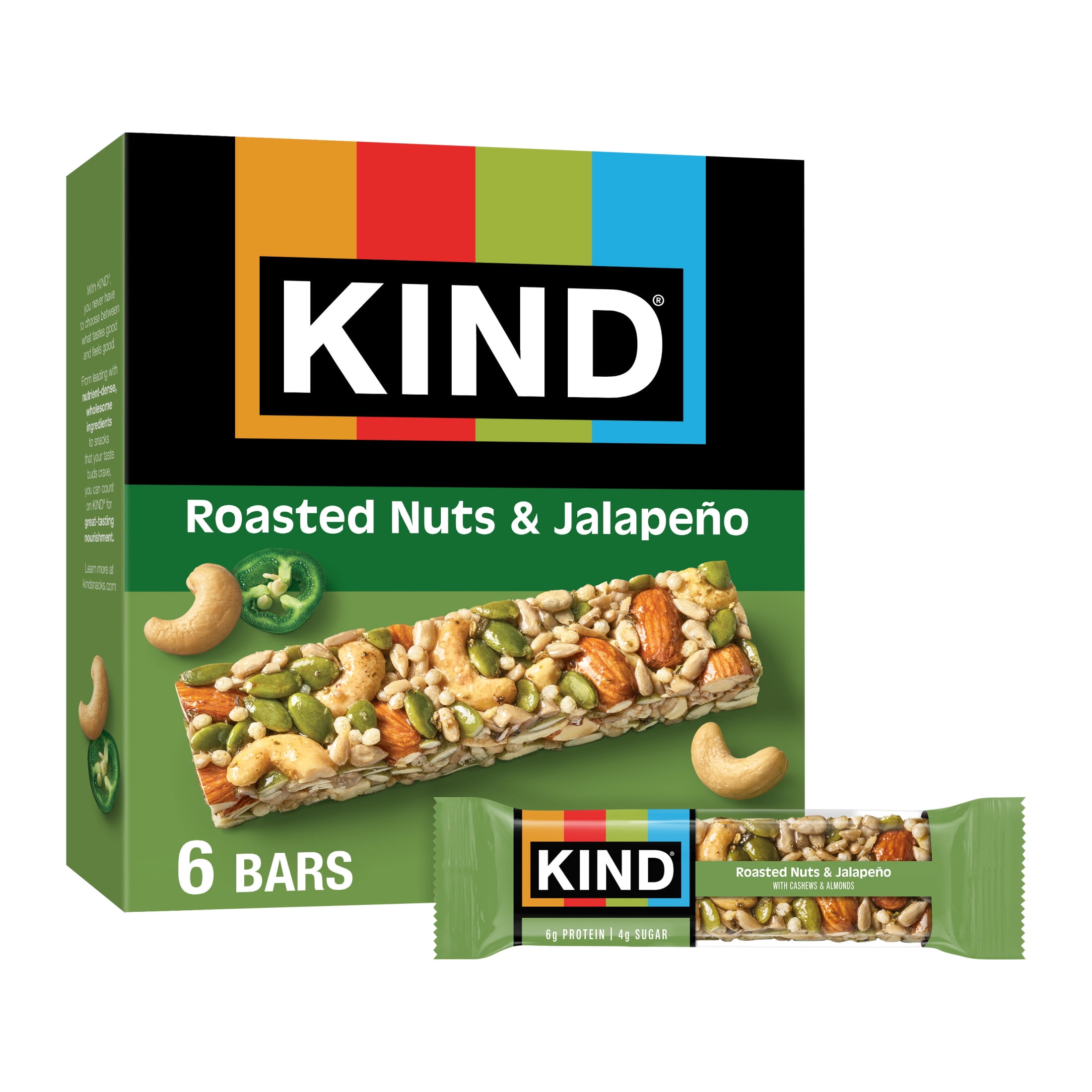 KIND Savory Nut Bars, Gluten Free Snacks, Roasted Nuts & Jalapeno, 8.4oz Box (6 Bars)