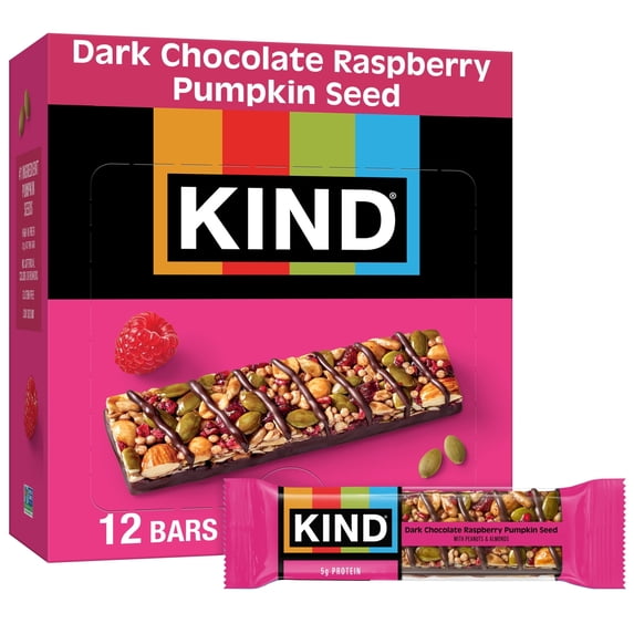 KIND Seeds Fruit & Nuts Snack Bar, Dark Chocolate Raspberry Pumpkin Seed, 1.4 oz, 12 Count