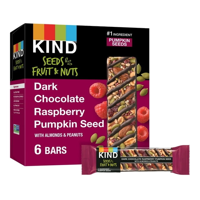 KIND Seeds Fruit & Nuts Snack Bar, Dark Chocolate Raspberry Pumpkin Seed, Gluten Free, 6 Count Box ( 2 Box )