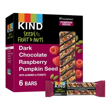 KIND Seeds Fruit & Nuts Snack Bar, Dark Chocolate Raspberry Pumpkin Seed, Gluten Free, 6 Count Box