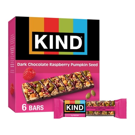 KIND Seeds Fruit & Nuts Snack Bar, Dark Chocolate Raspberry Pumpkin Seed, Gluten Free, 6 Count Box