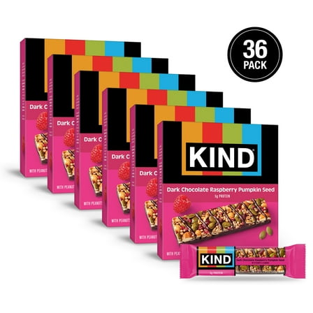 (6 pack) KIND Seeds Fruit & Nuts Snack Bar, Dark Chocolate Raspberry Pumpkin Seed, Gluten Free, 6 Count Box