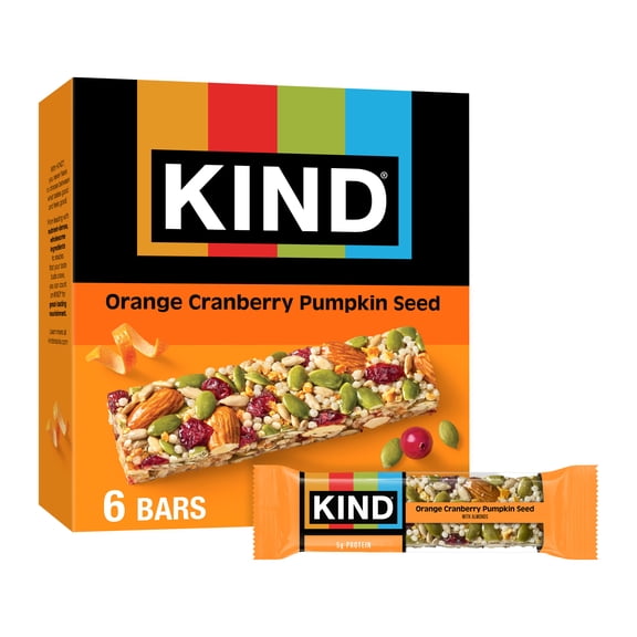 KIND Seeds Fruit & Nuts Snack Bar, Orange Cranberry Pumpkin Seed, 1.4 oz, 6 Count box