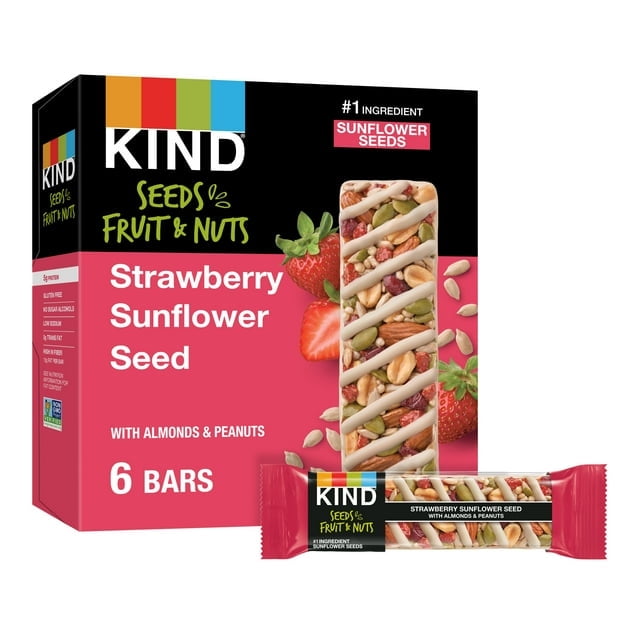 KIND Seeds Fruit & Nuts Snack Bar, Strawberry Sunflower Seed, Gluten Free Bars, 1.4 oz, 6 Count Cardboard Box ( 2 Box )