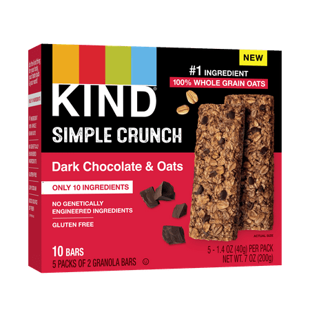 KIND Simple Crunch Granola Bars, Oats & Dark Chocolate, Gluten Free, 1.4oz, 5 Count