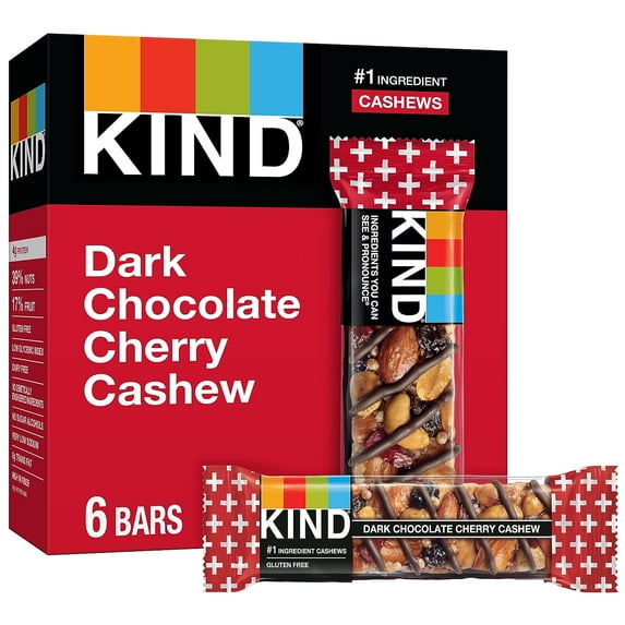 KIND Snack Bars, Dark Chocolate Cherry Cashew 4g Protein, Gluten Free Bars, 1.4 OZ, 6 Count
