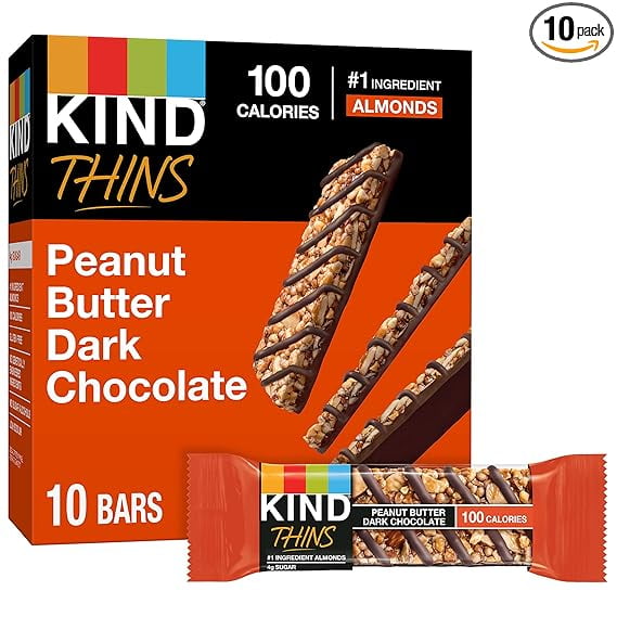 KIND THINS Peanut Butter Dark Chocolate Bars, Gluten Free, 0.74 oz bars, 10 count