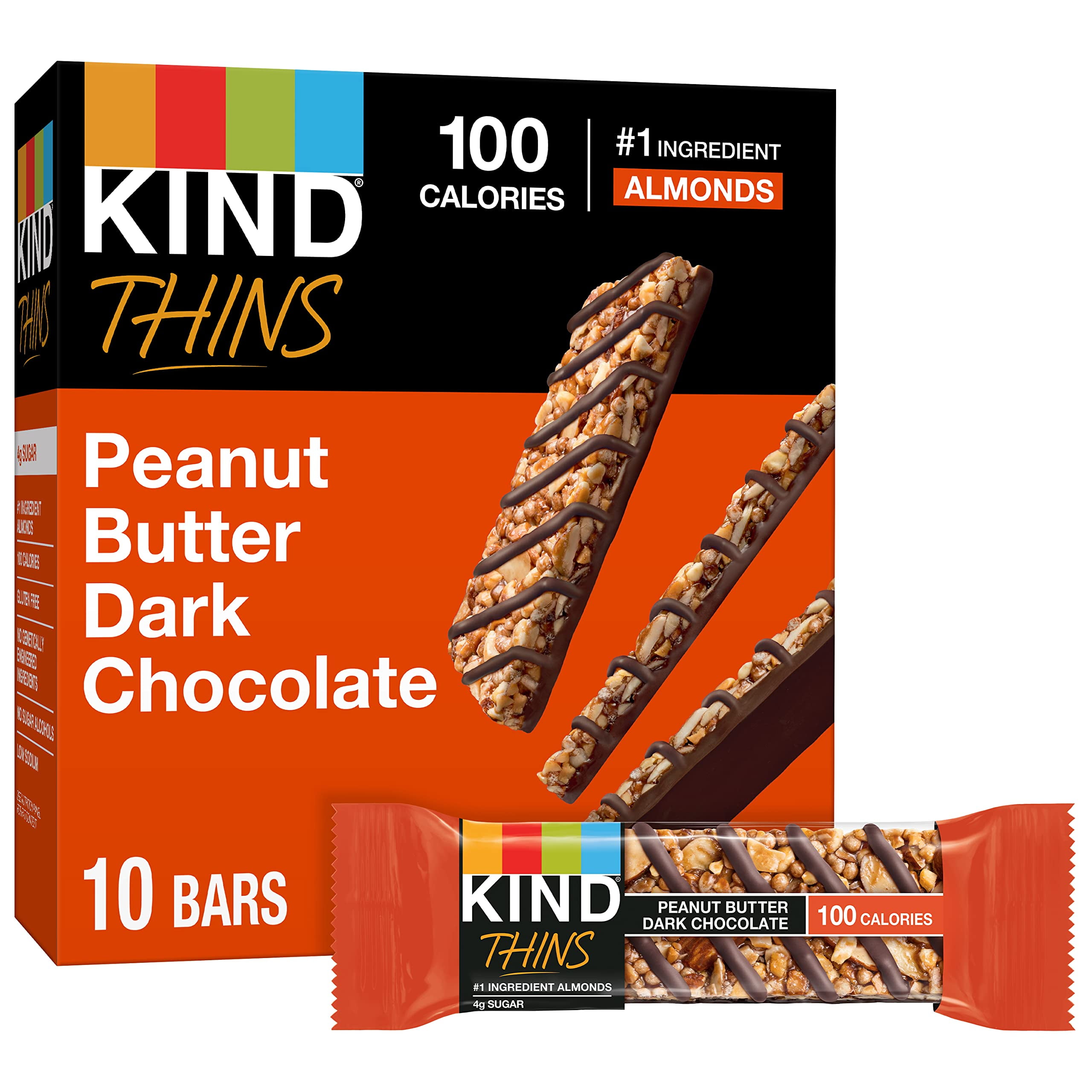 Kind Thins Peanut Butter Dark Chocolate Bars, Gluten Free, 100 Calories