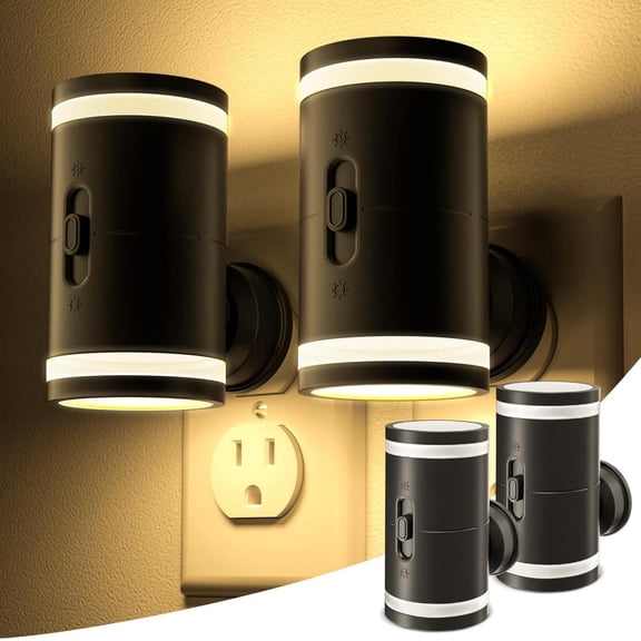 KINDEEP Night Lights Plug into Wall, Dimmable LED with Light Sensor, Soft White 3000K, Dual Ring Glow, for Kids Home Hallway Stairway, 2 Pack