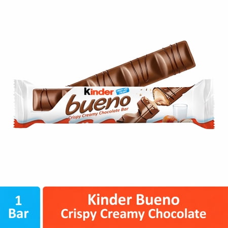 Kinder Bueno Milk Chocolate Bar with Crispy Wafer and Hazelnut Cream, 1 Count, 0.7 oz