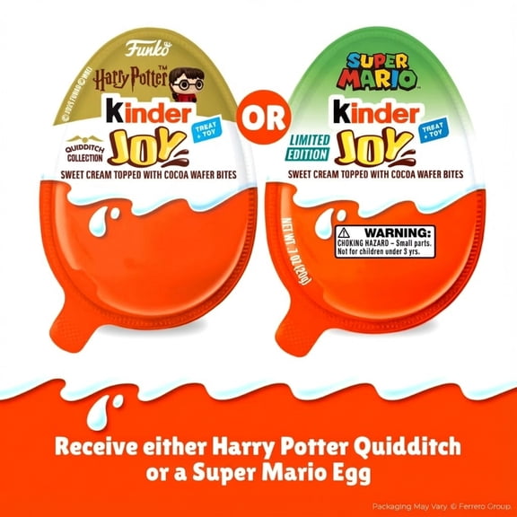 KINDER JOY Egg, Sweet Cream and Chocolatey Wafers Bits, Super Mario / Harry Potter Funko Pop 0.7 oz (Toys May Vary)