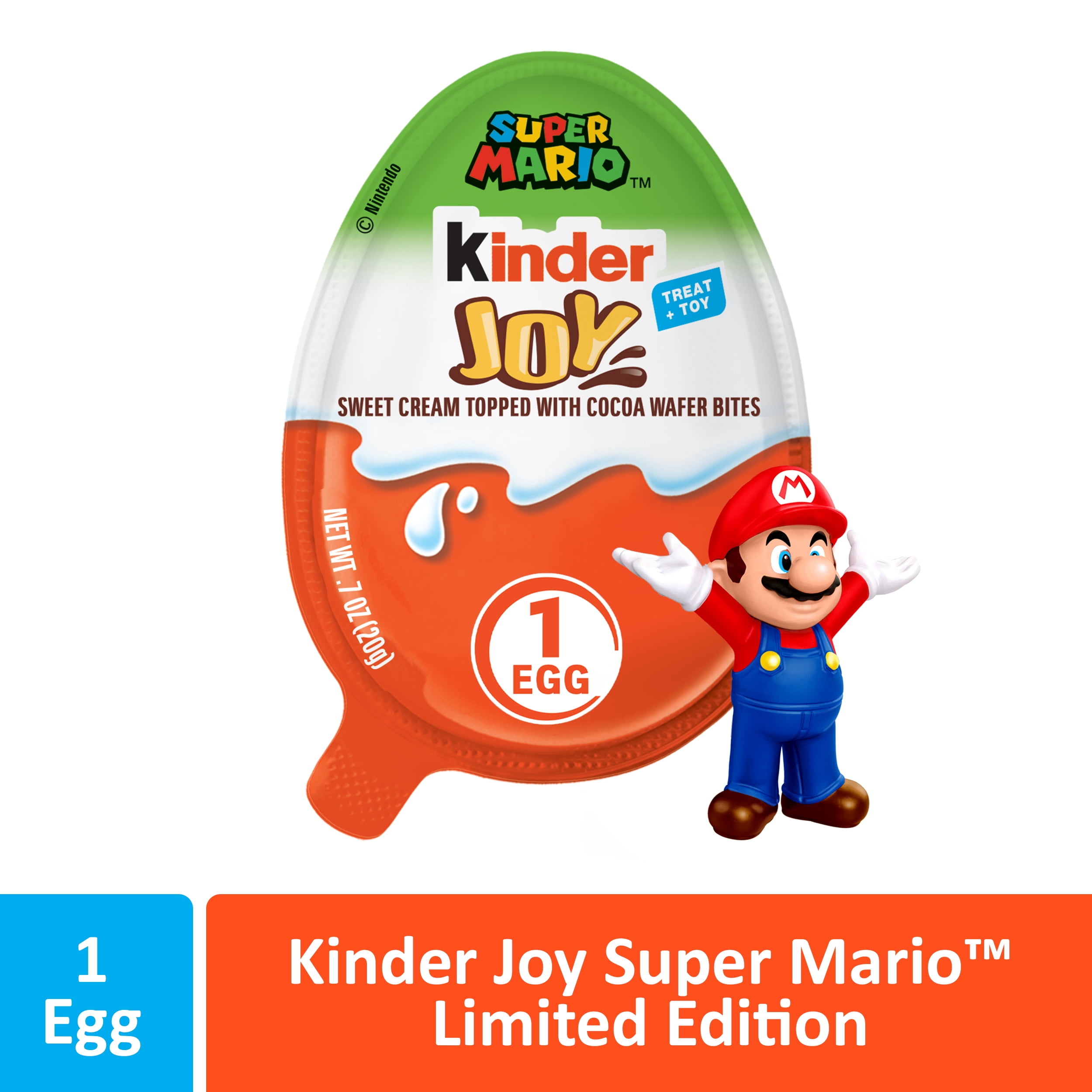 Kinder Joy Egg, Sweet Cream with Crispy Wafer Bites Treat and Surprise Super Mario Toy Inside, 0.7 oz