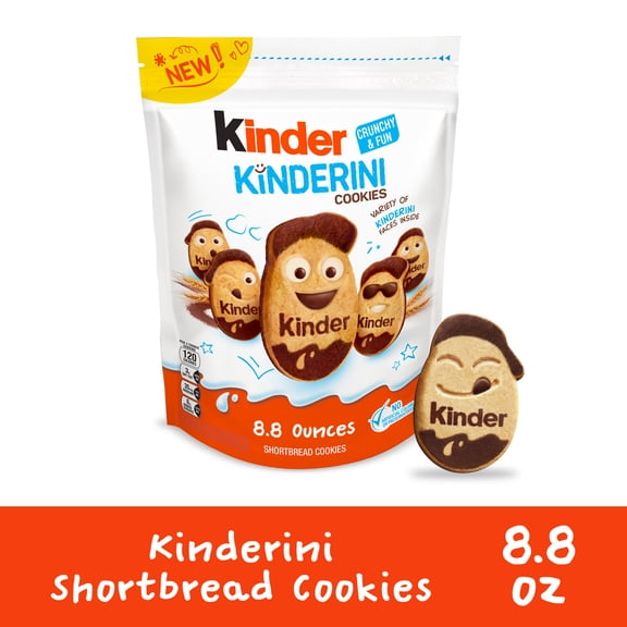 Kinder Kinderini Shortbread Cookies, Crunchy Biscuits Snack with Fun Expressions, Resealable Bag, 8.8 oz