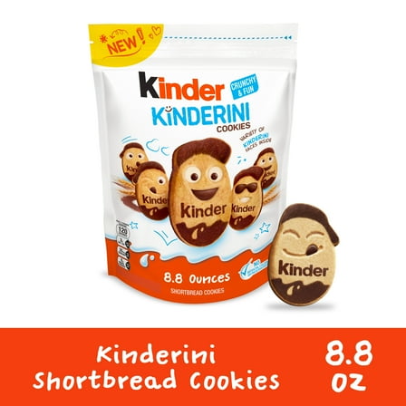 Kinder Kinderini Shortbread Cookies, Crunchy Biscuits Snack with Fun Expressions, Resealable Bag, 8.8 oz