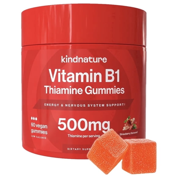 Kindnature Vitamin B1 Thiamine 500mg Gummies Nerve, Energy & Metabolism Support Vegan 60ct