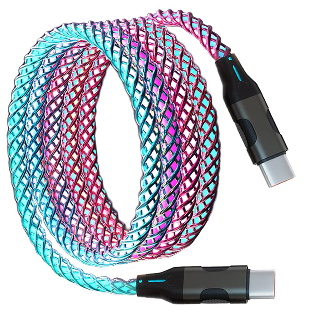 Wholesale 2.4A RGB LED Light Durable USB Cable for Type-C / USB-C 3FT  (Silver)