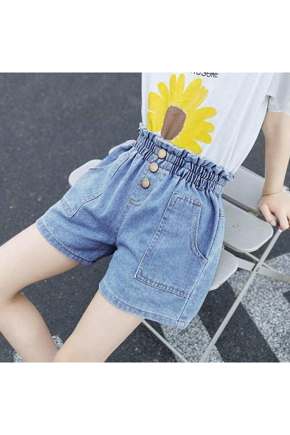 Girls Denim Shorts Size 10-12 Elastic High Waistband Jeans with Pockets, Soft & Comfortable Fit Kids Summer Light Blue Jean Shorts Size 6-7 Years