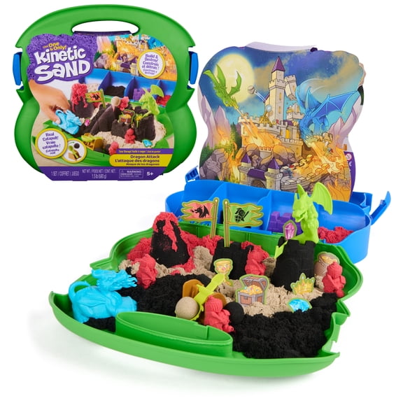 Kinetic Sand, Dragon Attack with 2 Dragons, Catapult & Molds for Kids Ages 3 and up