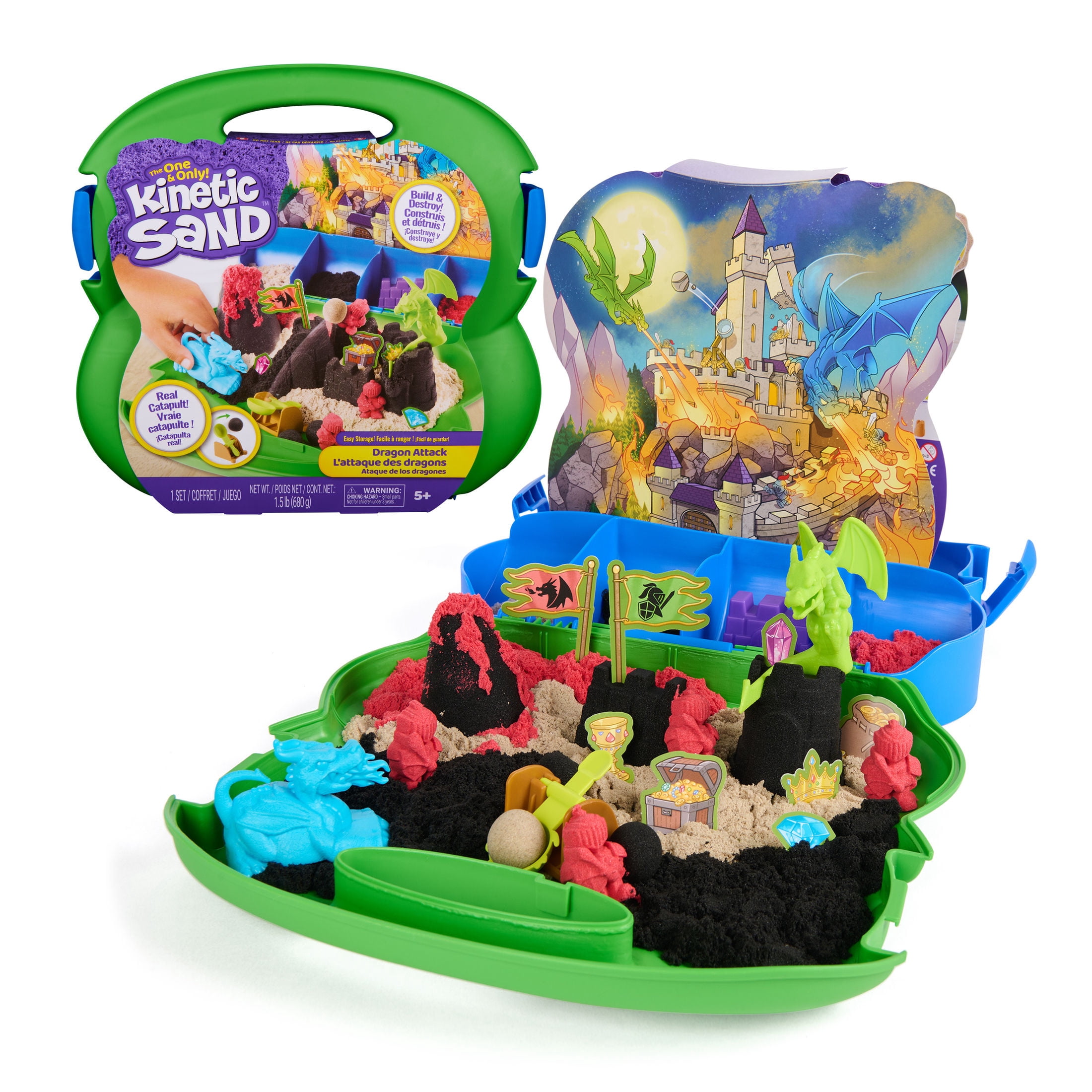 Kinetic Sand, Dragon Attack with 2 Dragons, Catapult & Molds for Kids Ages 3 and up