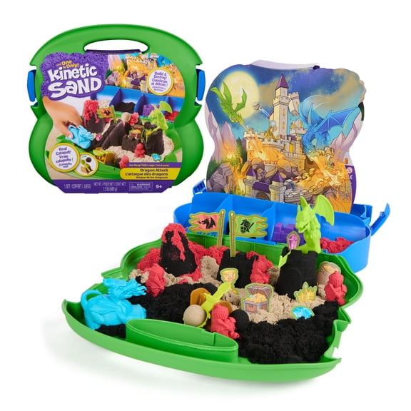 Kinetic Sand, Dragon Attack with 2 Dragons, Catapult & Molds for Kids Ages 3 and up
