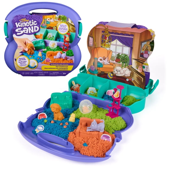Kinetic Sand, Pet Clubhouse with 5 Molds, Tools & Storage Case for Kids Ages 3 and up