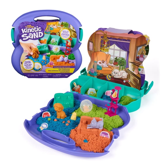 Kinetic Sand, Pet Clubhouse with 5 Molds, Tools & Storage Case for Kids Ages 3 and up