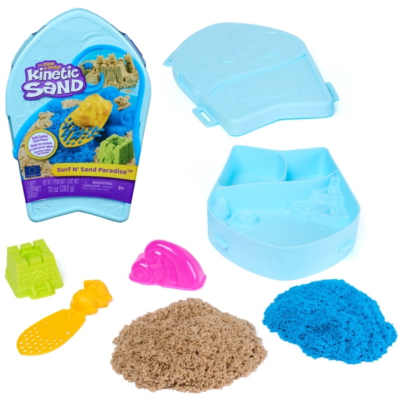 Kinetic Sand, Surf 'N Sand Paradise Playset with 10 oz Play Sand, 3 Tools & Molds