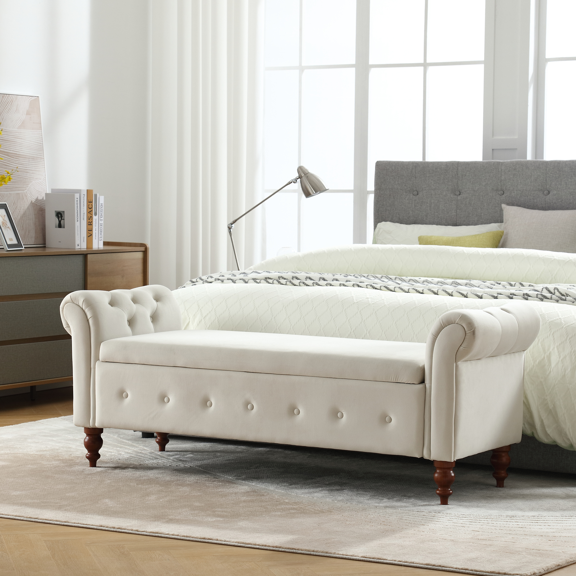 Simpli Home Oregon Storage Ottoman Bench with Tray