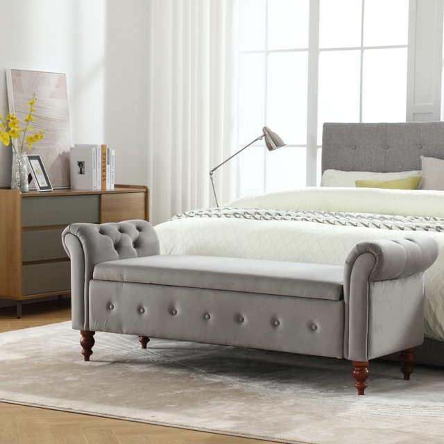 KINFFICT 63" Velvet End of Bed Bench for Bedroom, Upholstered Storage
