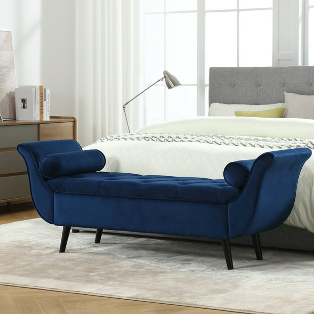 KINFFICT 65" Velvet End of Bed Bench for Bedroom, Upholstered Storage