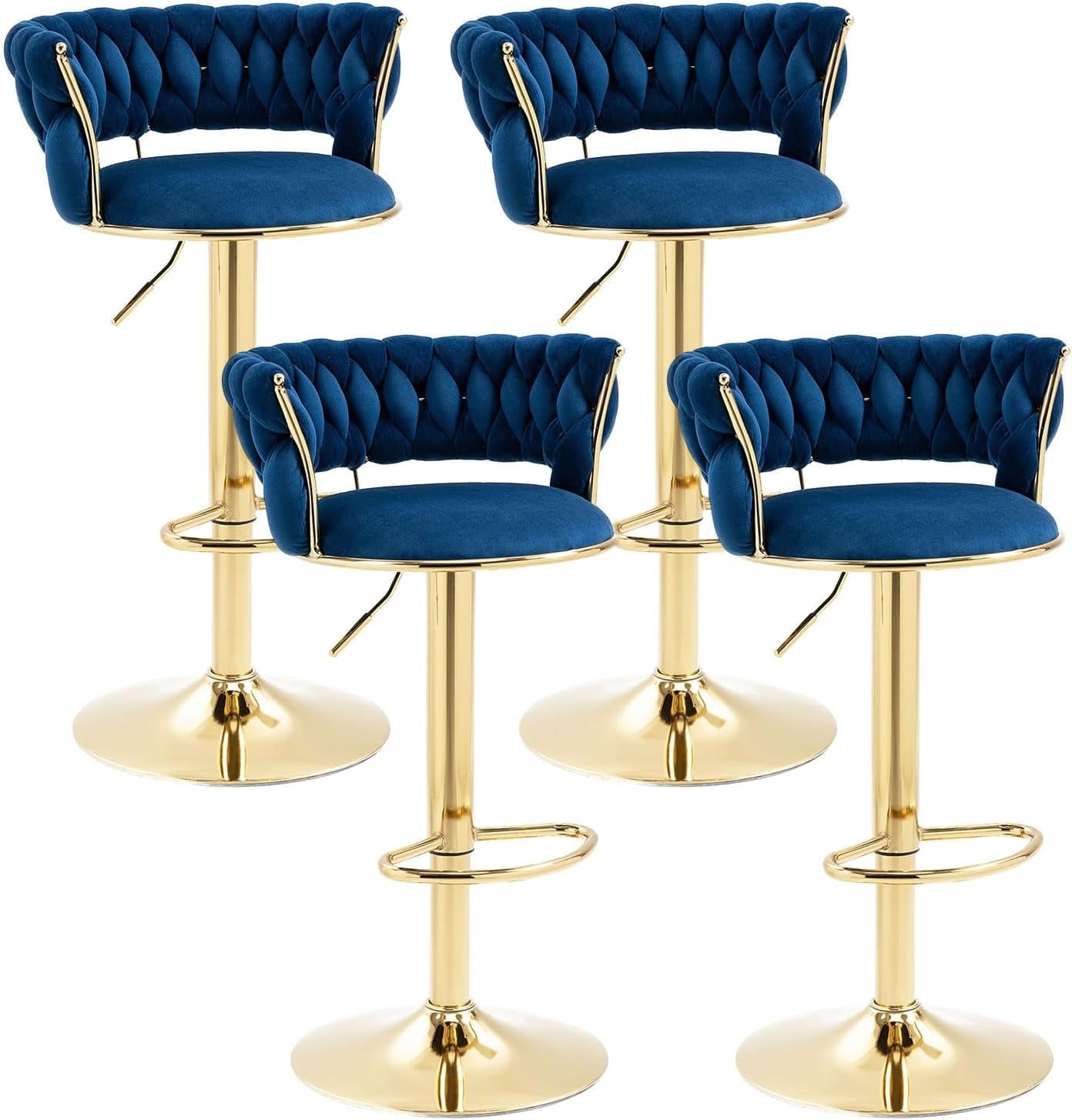 KINFFICT Bar Stools Set of 4, Counter Height Bar Stools, Barstools Bar Height, Velvet Swivel Bar